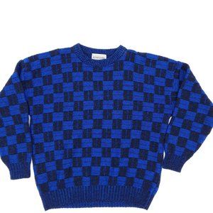 Vintage 80's Expressions Men's Checkered Chunky Sweater Sz Xl Wool Blend Italy